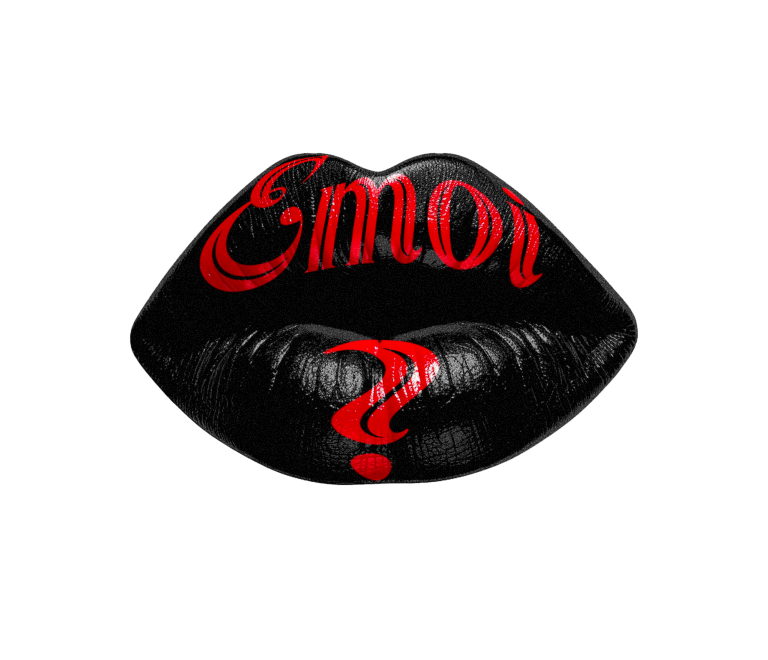 Bouche noire avec le mot "Emoi" en rouge et un point d'interrogation.